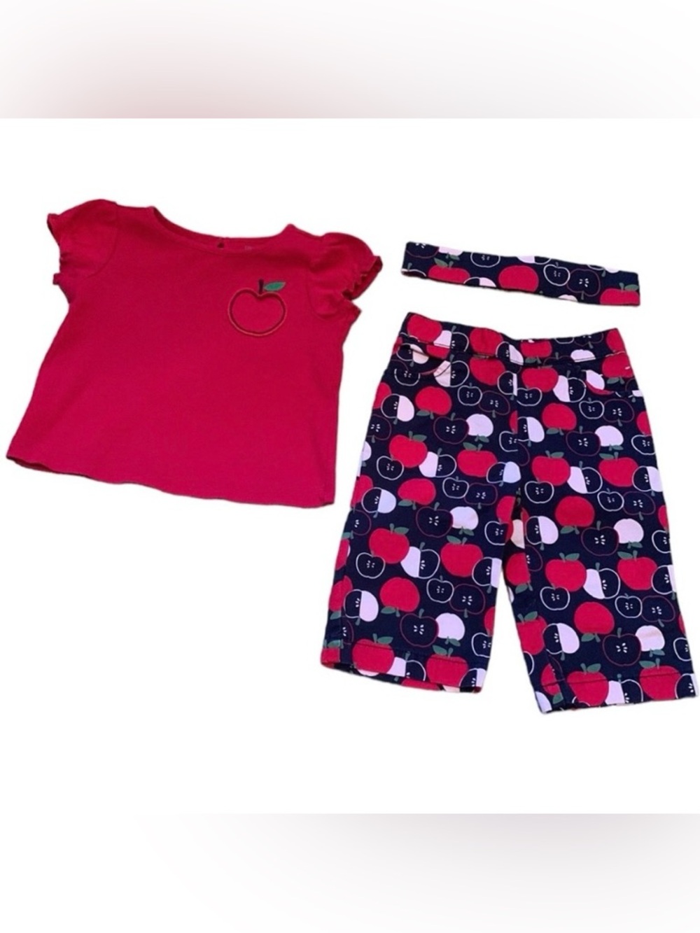 Gymboree Apple Of Her Eye T-Shirt, Shorts and Headband Lot 12-18 Months Cotton